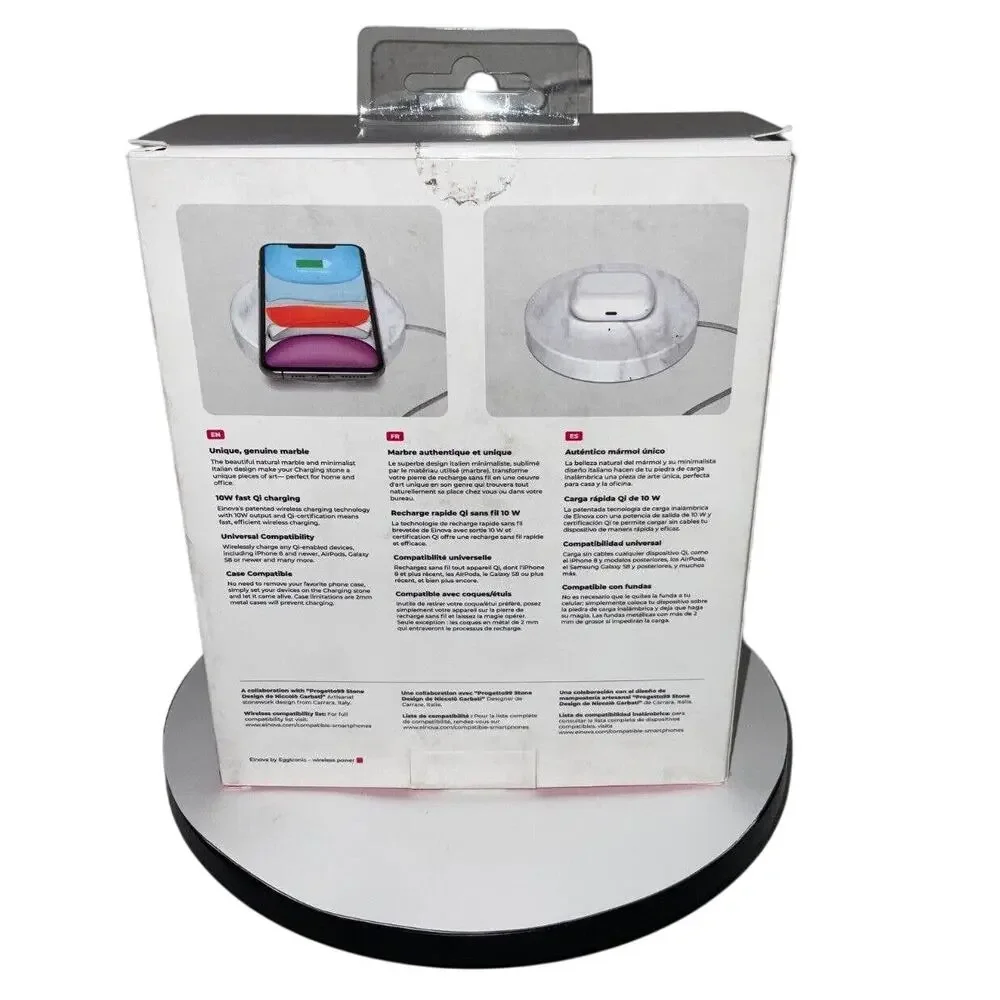 Einova White Marble Charging Stone 10W Fast Qi Wireless Charge Excellent Tested